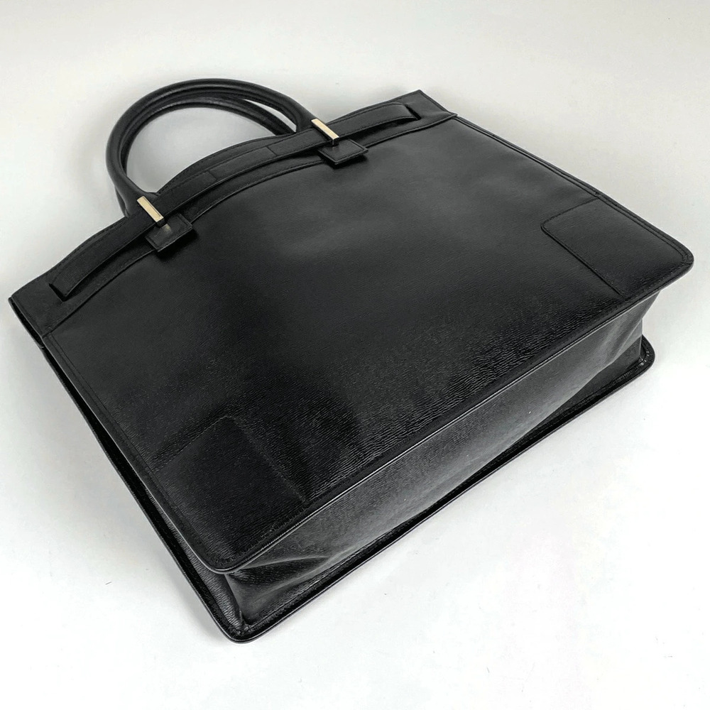 Gucci Logo Bag Tote Handbag Black Leather Business
